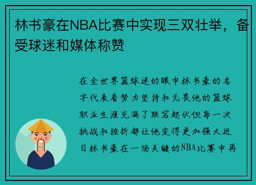 林书豪在NBA比赛中实现三双壮举，备受球迷和媒体称赞